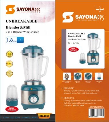 [MX-4632] Sayona 2-in-1 Blender & Mill SB-4632